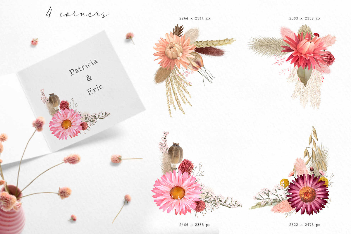 Big romantic dried flower set, a Texture Illustration by marie dricot (Photo 7 of 18)