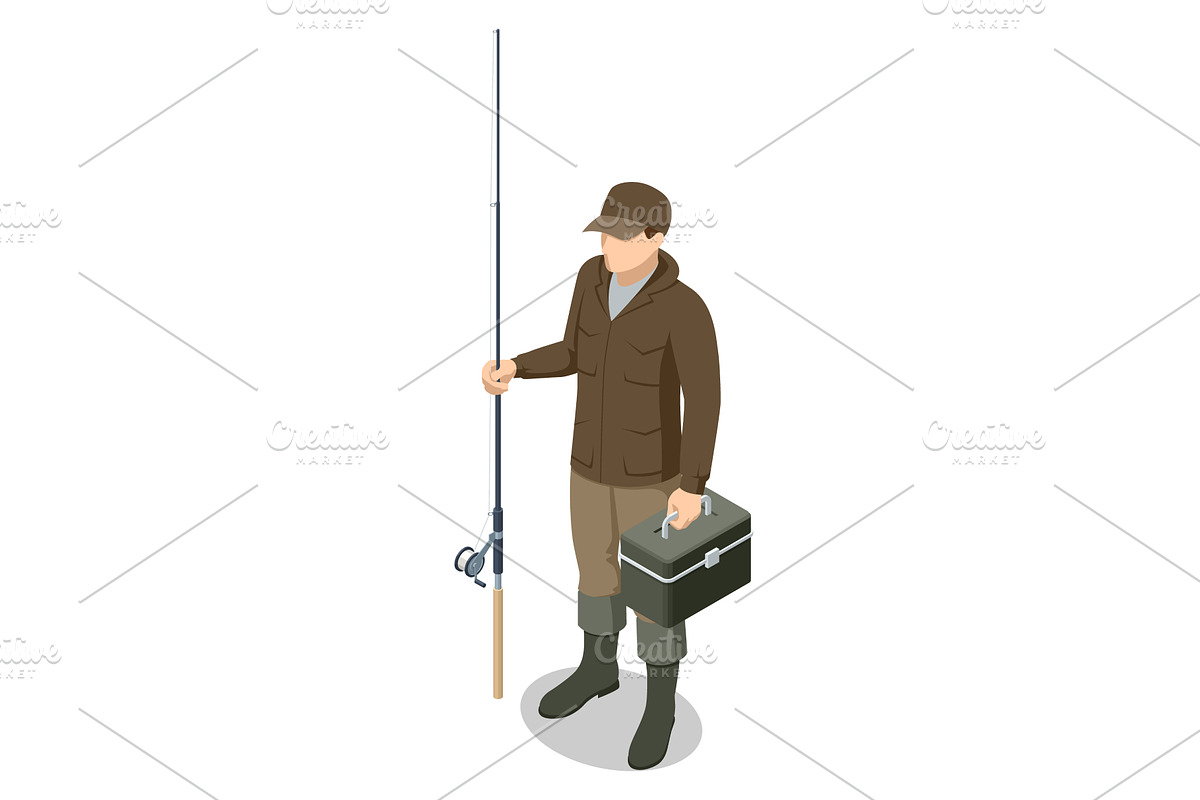 Isometric fisherman with a fishing, a Person Illustration by Golden Sikorka
