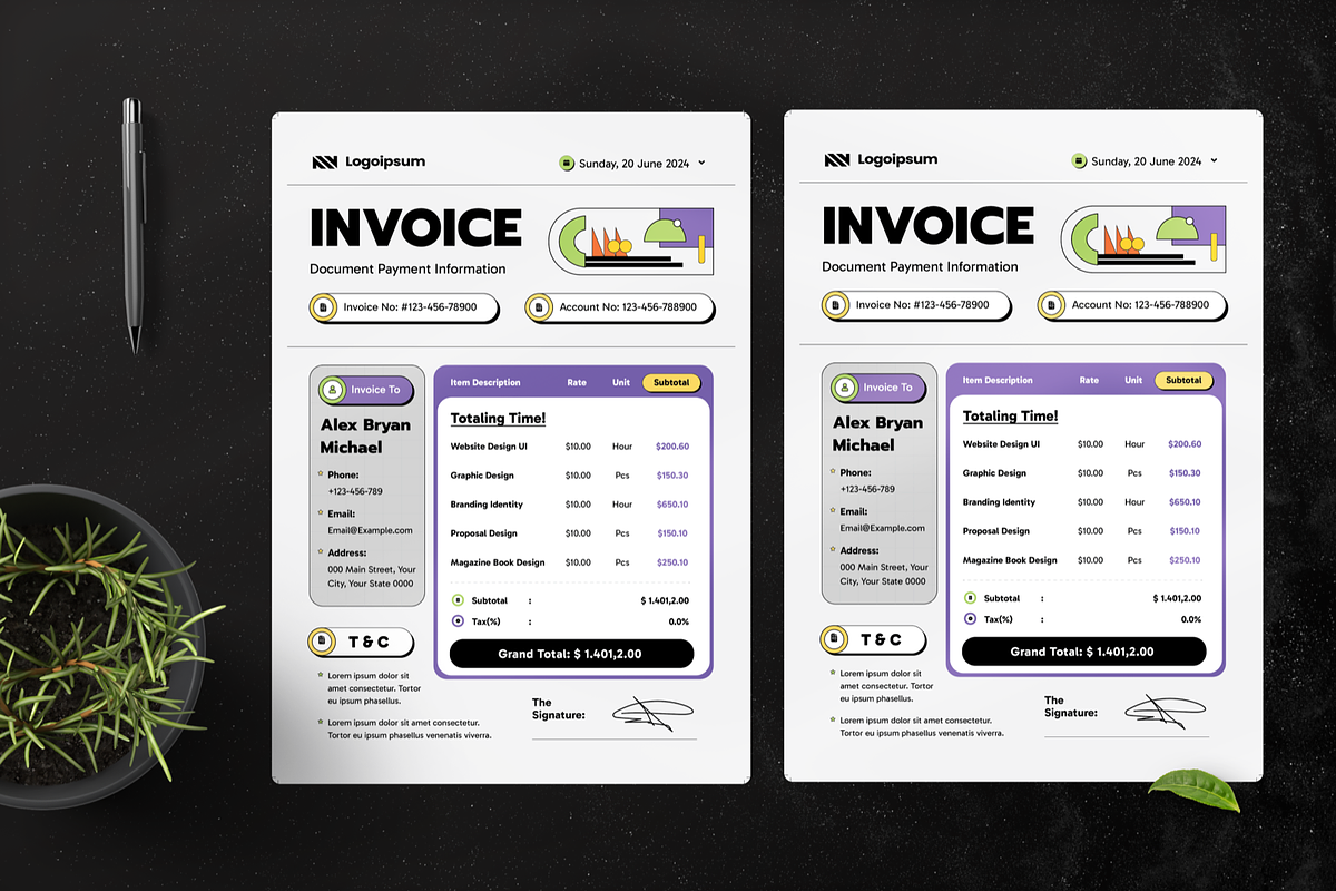 Cube Mauve Plain Invoice, a Print Template by Annora Studio (Photo 2 of 4)