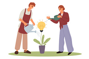 Man and woman grow idea tree, a Person Illustration by Vectorbuum