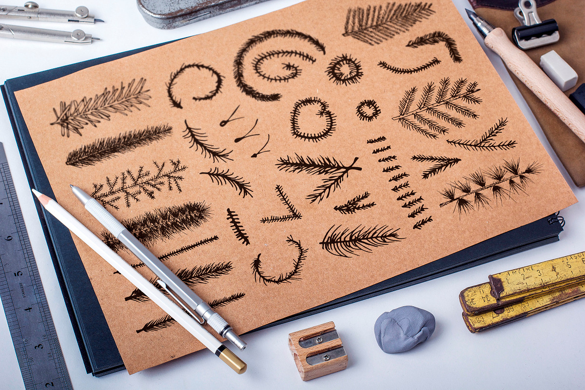 Hand Drawn Spruce Branches & Pattern, a Background Graphic by IRSYART (Photo 9 of 9)