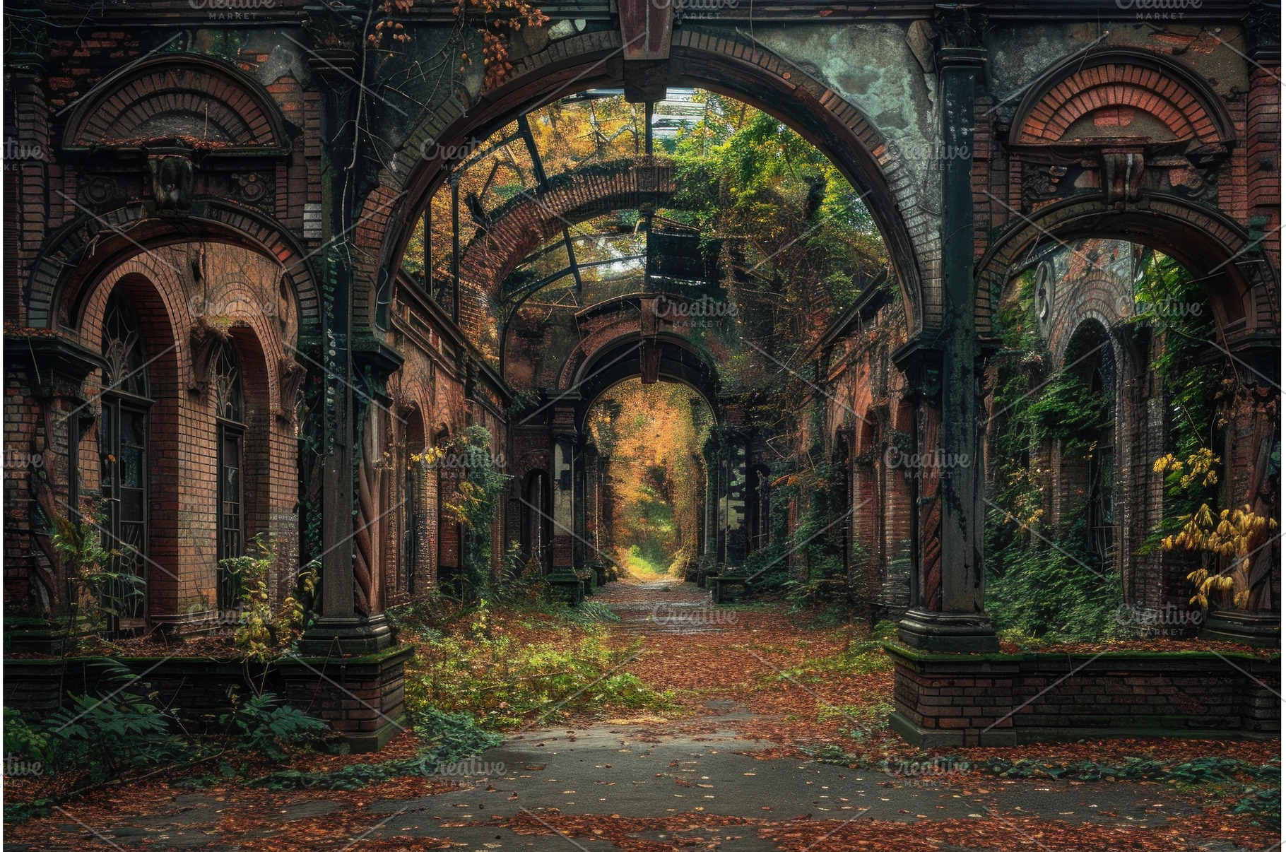 Enchanting ruins of an overgrown, an Architecture Photo by Ylivdesign