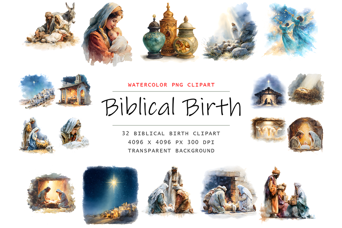 Watercolor Nativity Clipart,, a Decorative Illustration by stickermadness (Photo 1 of 5)