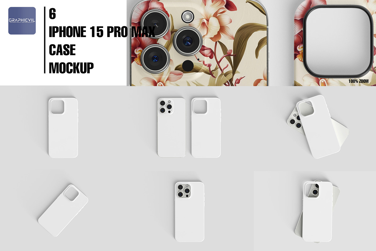 iPhone 15 Pro Max Case Mockup 6 PSD, an iPhone Mockup by GraphicVil (Photo 2 of 9)