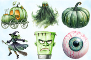 Watercolor Green Halloween Clipart, an Illustration by Craft Nest (Thumbnail 5 of 9)