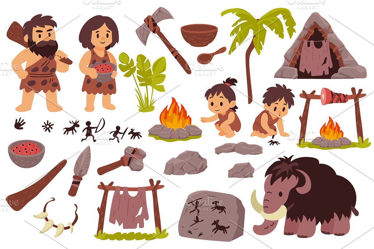 Stone Age Characters, an Illustration by alexdndz