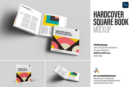 Hardcover Square Book Mockup, a Books & Magazine Mockup by Illusiongraphic