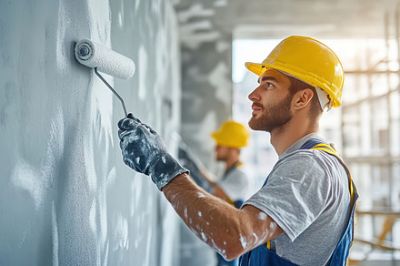 Painter working on wall construction, a Background Photo by Pixeness