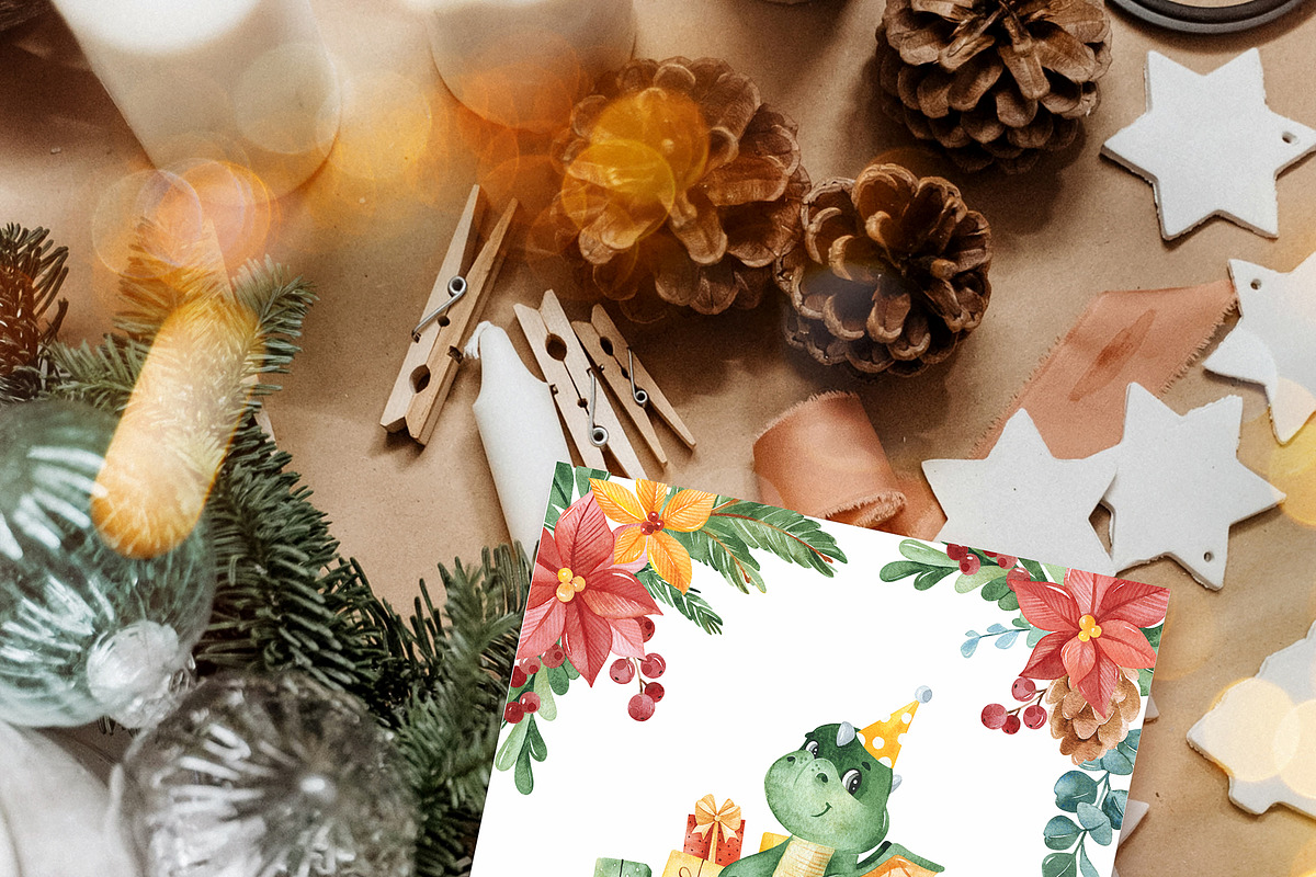 Dragon Christmas. Watercolor set., a Seasonal Illustration by Kate_Rina (Photo 2 of 13)