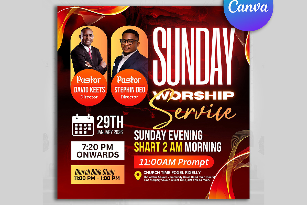 Sunday Worship Church Flyer, Canva, a Social Media Template by Design Up (Photo 2 of 3)
