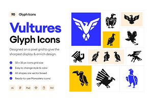 Vulture Glyph Icons, a Solid Icon by Prosymbols