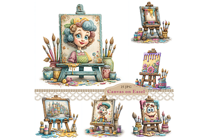 Canvas on Wooden Easel Clipart JPG