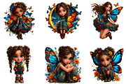 Butterfly Girls Whimsical Clipart, a Seasonal Illustration by Designking (Thumbnail 3 of 5)