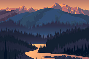 Sunset Square Landscape Illustration