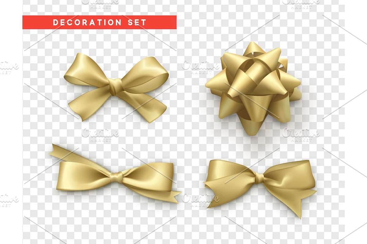 Bows gold realistic design. Isolated gift bows with ribbons, an Object Graphic by Modern vector