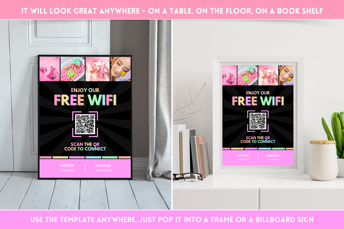 Pastel Neon WiFi QR Code Sign, a Poster Template by SunshineStudioBoutique (Photo 6 of 11)