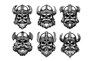 Viking skulls black ink sketch, an Object Illustration by Onyx