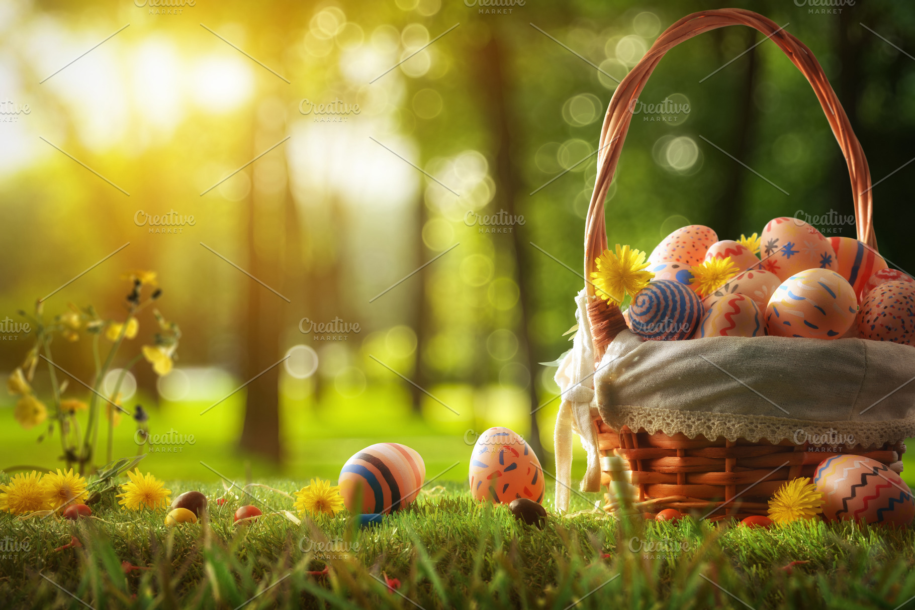 Sunlit Easter Basket with Painted Eggs, a Holiday Photo by Davizro's Market