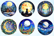 Moonlit Nights Stained Glass Clipart, an Illustration by Craft Nest (Thumbnail 2 of 6)