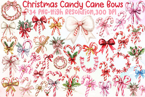 Christmas Candy Cane Bows Clipart, an Illustration by Sublimation Artist