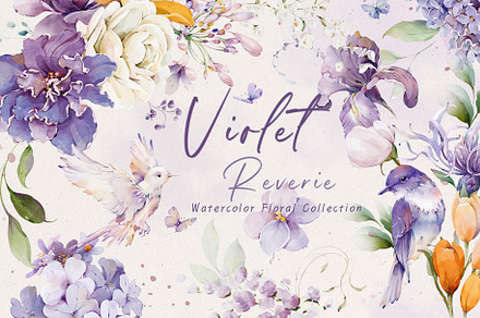 Watercolor Violet Floral Collection