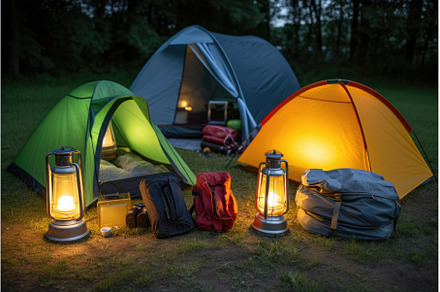 camping gear, including tents and, a Sports & Recreation Photo by Sergey Kotenev