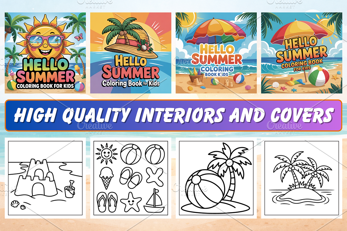 Bold & Easy Hello Summer Coloring, a Seasonal Illustration by Neon Studio (Photo 2 of 3)