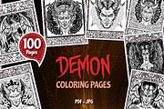 Demon Coloring Pages Set 100 Pages, a Person Illustration by Blue Digital Studio (Thumbnail 1 of 4)