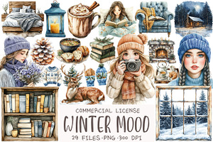 Watercolor Winter Mood ClipArt, an Illustration by OK Design