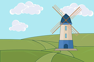 windmill with rotating sails vector, a Work Illustration by zyxroun shop