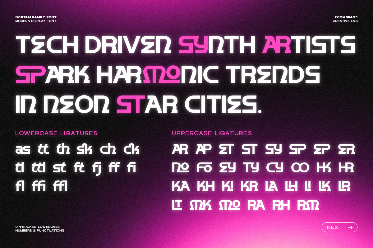 Nortan – A Futuristic Modern Display, a Sans Serif Font by roomspace creative lab (Photo 6 of 10)