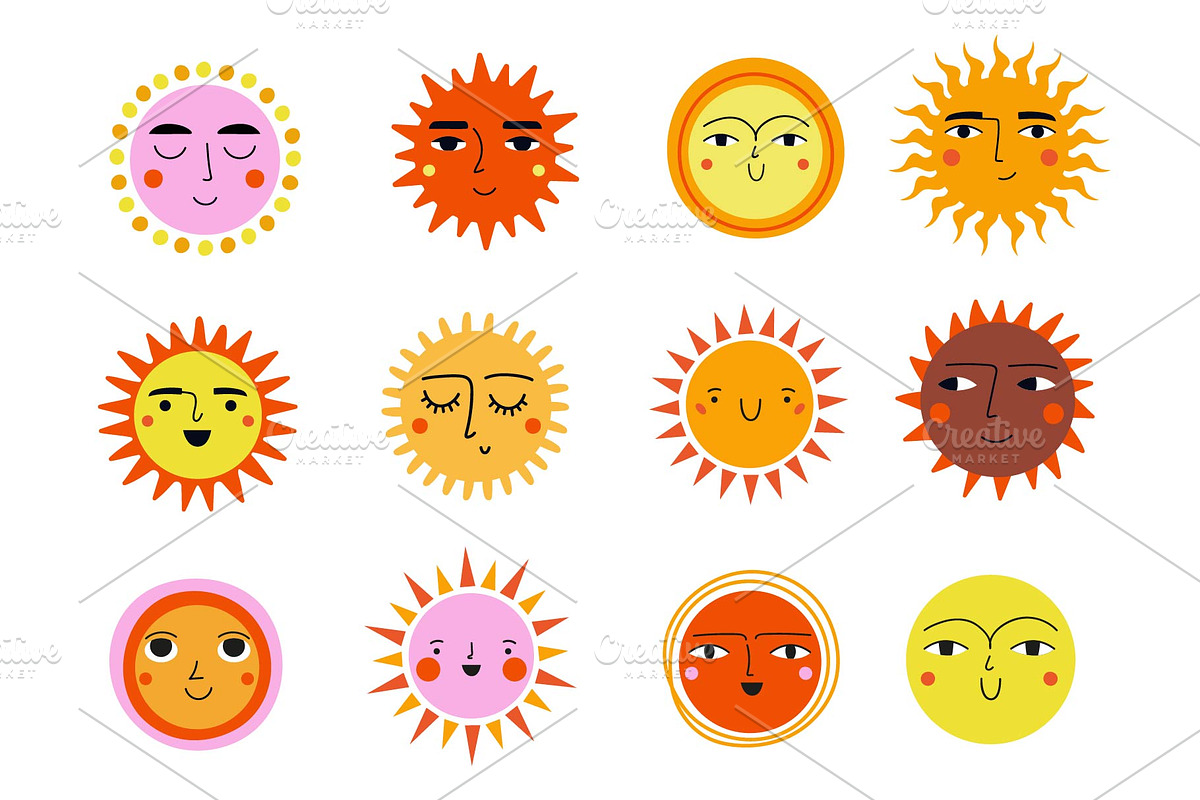 set of colored suns with smile faces, an Object Graphic by JULYMILKS (Photo 1 of 2)