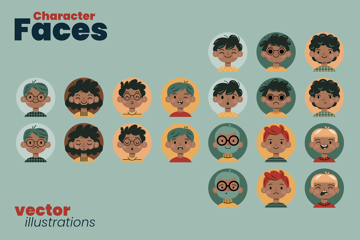 Character Faces Set, a Person Illustration by moja doodle (Photo 5 of 7)