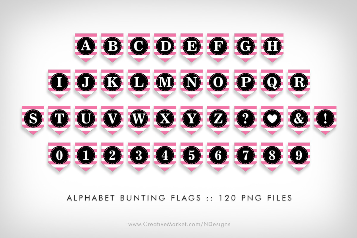 Pink Bunting Flags Party Printables, a Flyer Template by NDesigns (Photo 4 of 4)