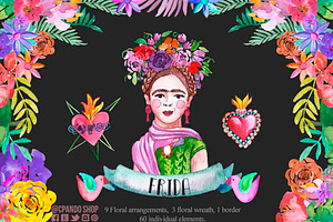 Frida Kahlo Watercolor Clip Art