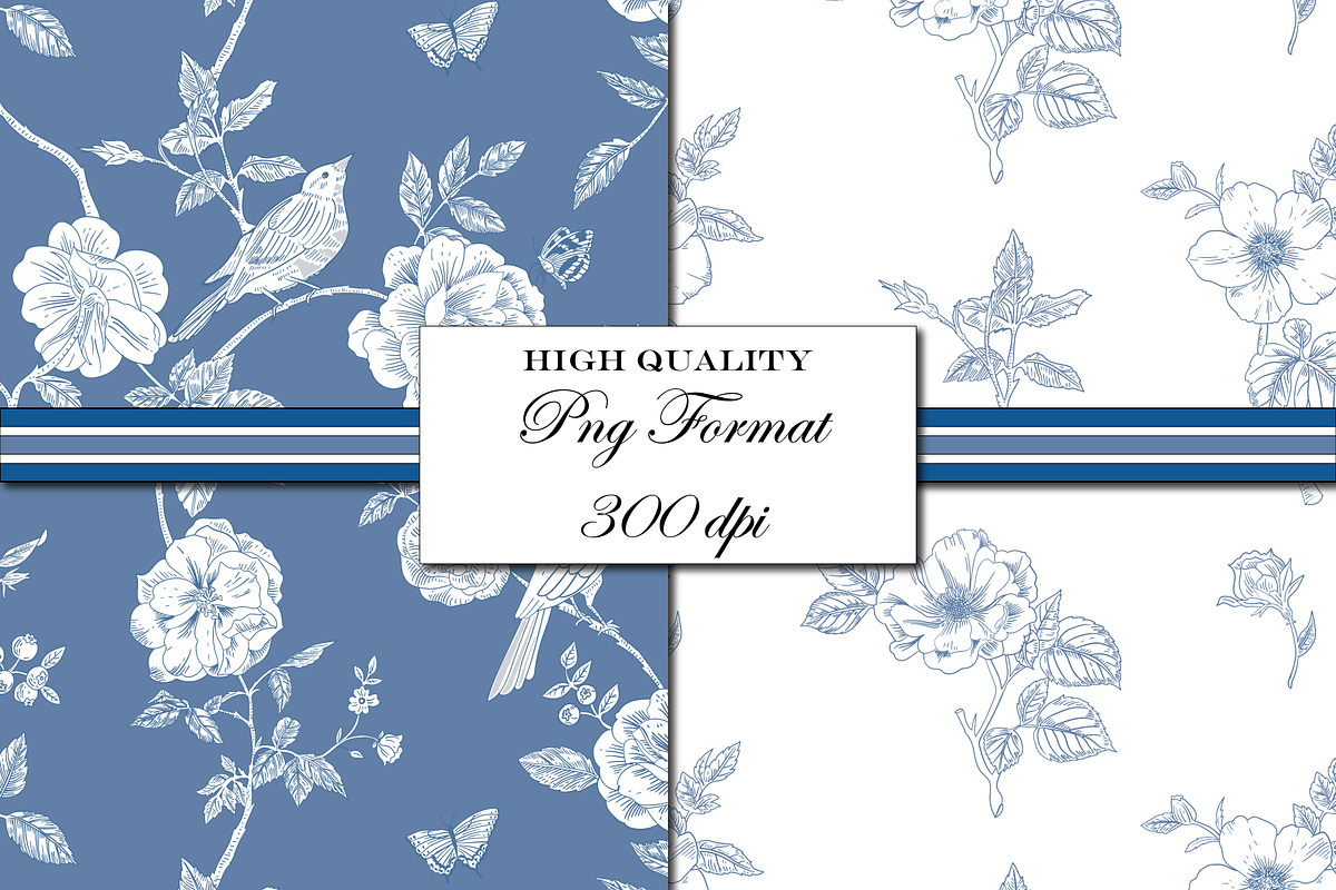 Toile de Jouy Patterns - Blue White, a Pattern Graphic by RachelStudio (Photo 4 of 8)