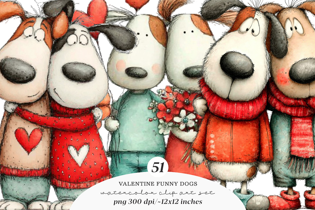 Whimsical Valentines Day Dog Clipart, an Illustration by SinaCreation (Photo 1 of 11)