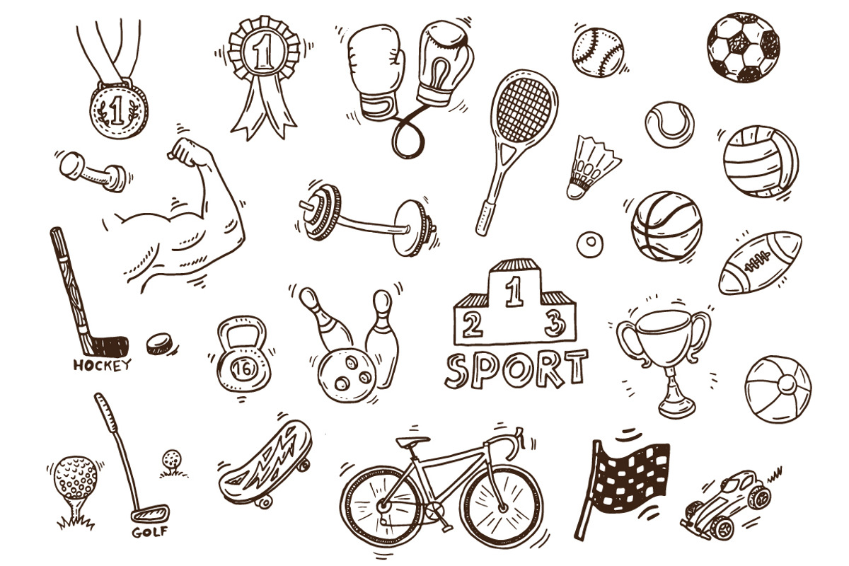 Hand drawn sport doodle set +bonus, an Illustration by Hala (Photo 1 of 5)