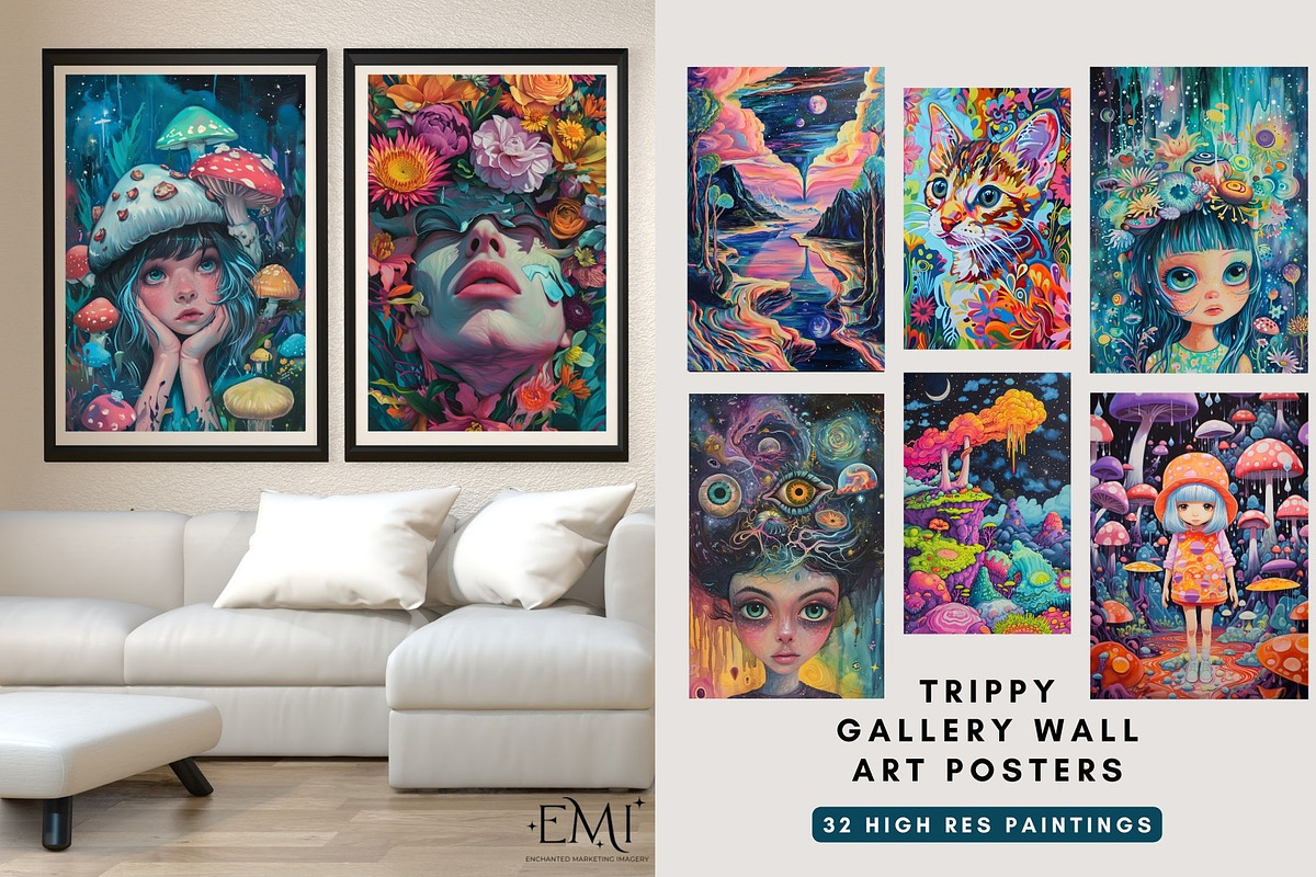 TRIPPY Gallery Wall Art Posters, a Background Graphic by NadiaTheronArt (Photo 1 of 4)