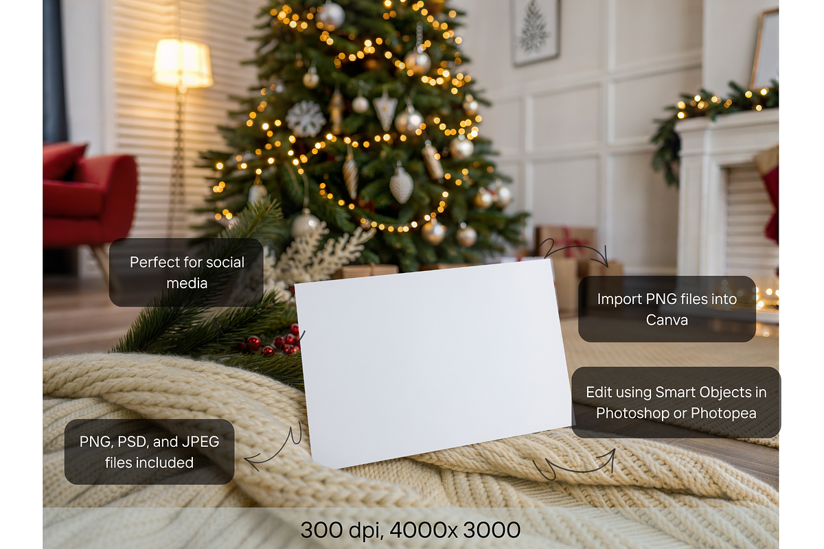 Festive Greeting Card Mockup in Room, a Product Mockup by MockupWizard (Photo 2 of 5)