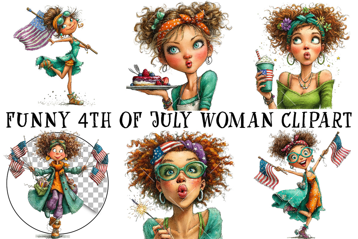 Funny 4th of July Woman Clipart, an Illustration by OK Design (Photo 2 of 6)
