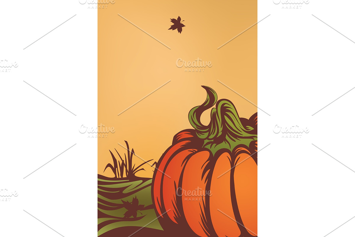pumpkin on the field. Autumn leaves, a Templates & Theme by JeraRS (Photo 1 of 2)