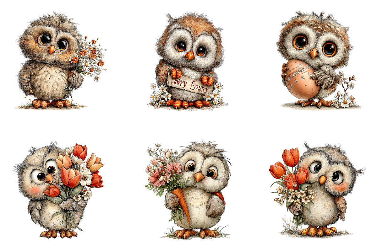 Whimsical Easter Owl Clipart, an Illustration by CreationArt (Photo 7 of 7)