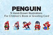 5 Cute Hand-Drawn Penguin Characters, an Animal Illustration by Oleg Ribar (Thumbnail 1 of 2)
