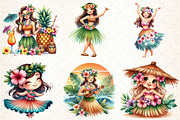 Watercolor Summer Hula Girl Clipart, an Illustration by DreamCafeArt (Thumbnail 3 of 6)