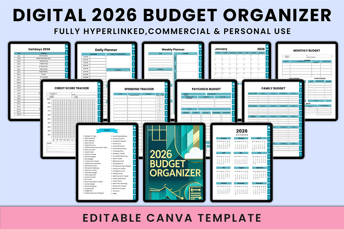 Digital 2026 Budget Organizer, a Stationery Template by Shumaya (Photo 1 of 5)