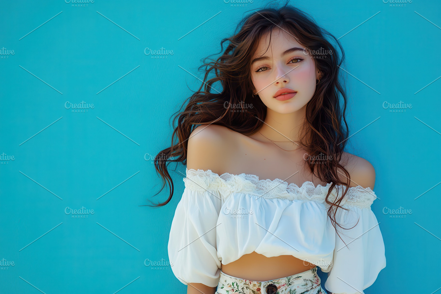 Alluring young woman in white top, a Photo by Pavel_design