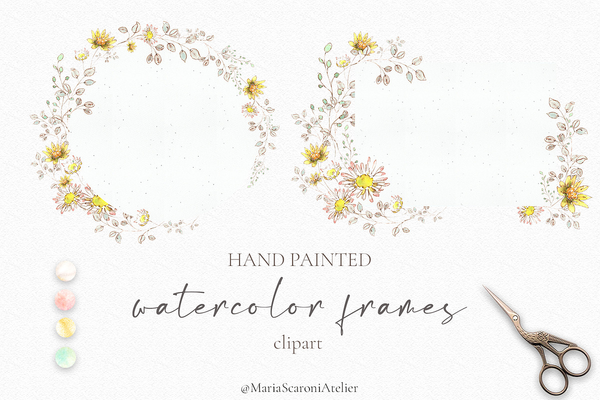 Romantic Watercolor Floral Frames, a Decorative Illustration by MariaScaroniAtelier (Photo 1 of 14)