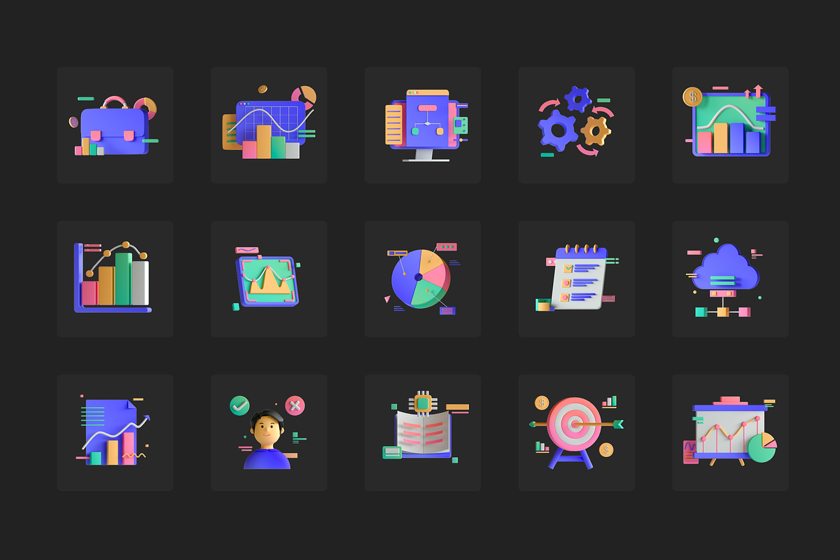 3D Business Analytics Icons, a 3D by Flat Icons (Photo 5 of 8)