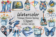 Vintage Denim Spring Clipart, an Illustration by Design Market (Thumbnail 1 of 3)